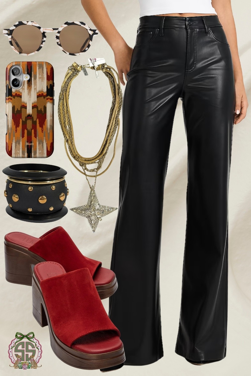 Fall outfit formula 🍂🖤 A little leather, a little suede, and just the right amount of gold.

These black faux leather wide-leg pants are SUCH a good fall staple — dress them up for girls’ night or date night, or pair them with a simple fitted top for an easy elevated look. I love the pop of deep red from these suede platform heels paired with layered gold necklaces, statement accessories + tortoise sunnies. 🤎✨

Basically, if “cool girl fall with a little Southern flair” was an outfit… this would be it.

Shop the full look + all the accessories through my LTK! 🛍️

#LTKStyleTip #LTKFindsUnder100 #FallFashion #FallOutfit #FallOutfitIdeas #FallStyle #FallFashion2026 #WomensFallFashion #FallWardrobe #FallWardrobeEssentials #FallMustHaves #FauxLeatherPants #LeatherPantsOutfit #BlackLeatherPants #WideLegPants #WideLegPantsOutfit #RedShoes #RedHeels #SuedeHeels #PlatformHeels #GoldJewelry #LayeredNecklaces #StatementJewelry #TortoiseSunglasses #FallAccessories #DateNightOutfit #GirlsNightOutfit #GoingOutOutfit #CasualChicOutfit #ElevatedCasual #TrendyFallOutfits #AffordableFallFashion #SouthernStyle #SouthernFashion #ShopMyStyle #LTKFashion

#LTKSeasonal #LTKSeasonal #LTKootd #LTKgrwm