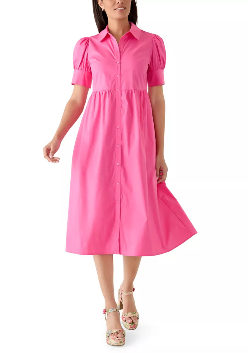 Women's Puff Sleeve Button Front Poplin Shirtdress | Belk