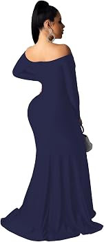 Women's Sexy Off Shoulder V Neck Wedding Guest Gown High Split Long Maxi Bodycon Formal Prom Grad... | Amazon (US)