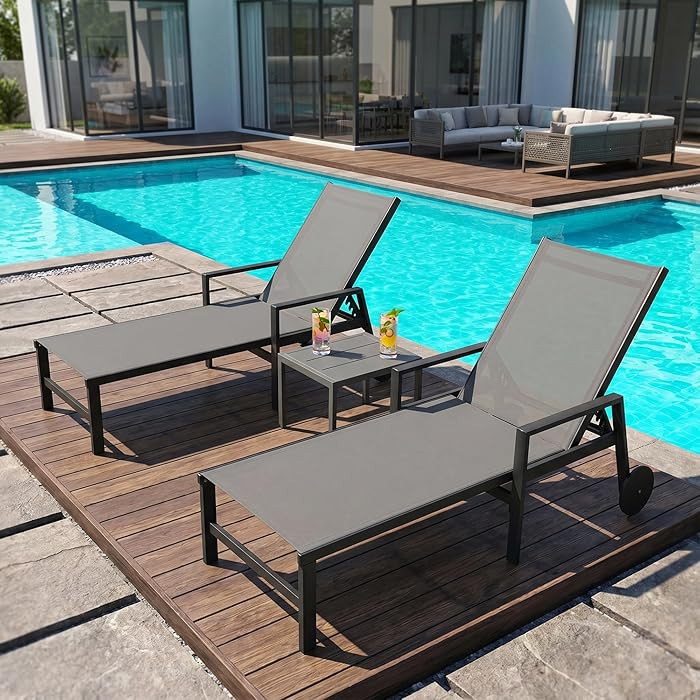 PURPLE LEAF 2 Pieces Outdoor Chaise Lounge Aluminum Patio Lounge Chair with Wheels and Armrests O... | Amazon (US)