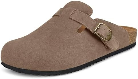 Womens Suede Clogs Mens Genuine Leather Mules Cork Footbed Sandals with Arch Support | Amazon (US)