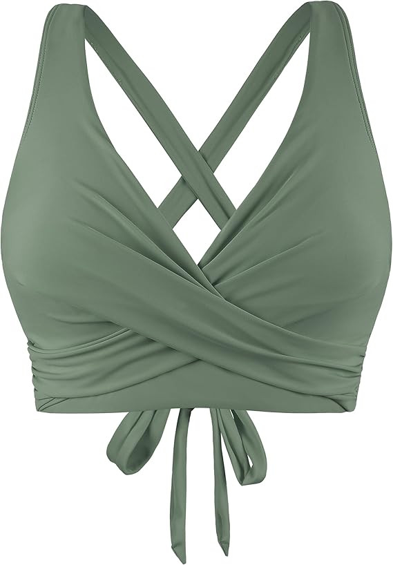 Firpearl Women Underwire Full Coverage Bikini Top Only Criss Cross Push Up Swim Crop Top Tie Back... | Amazon (US)