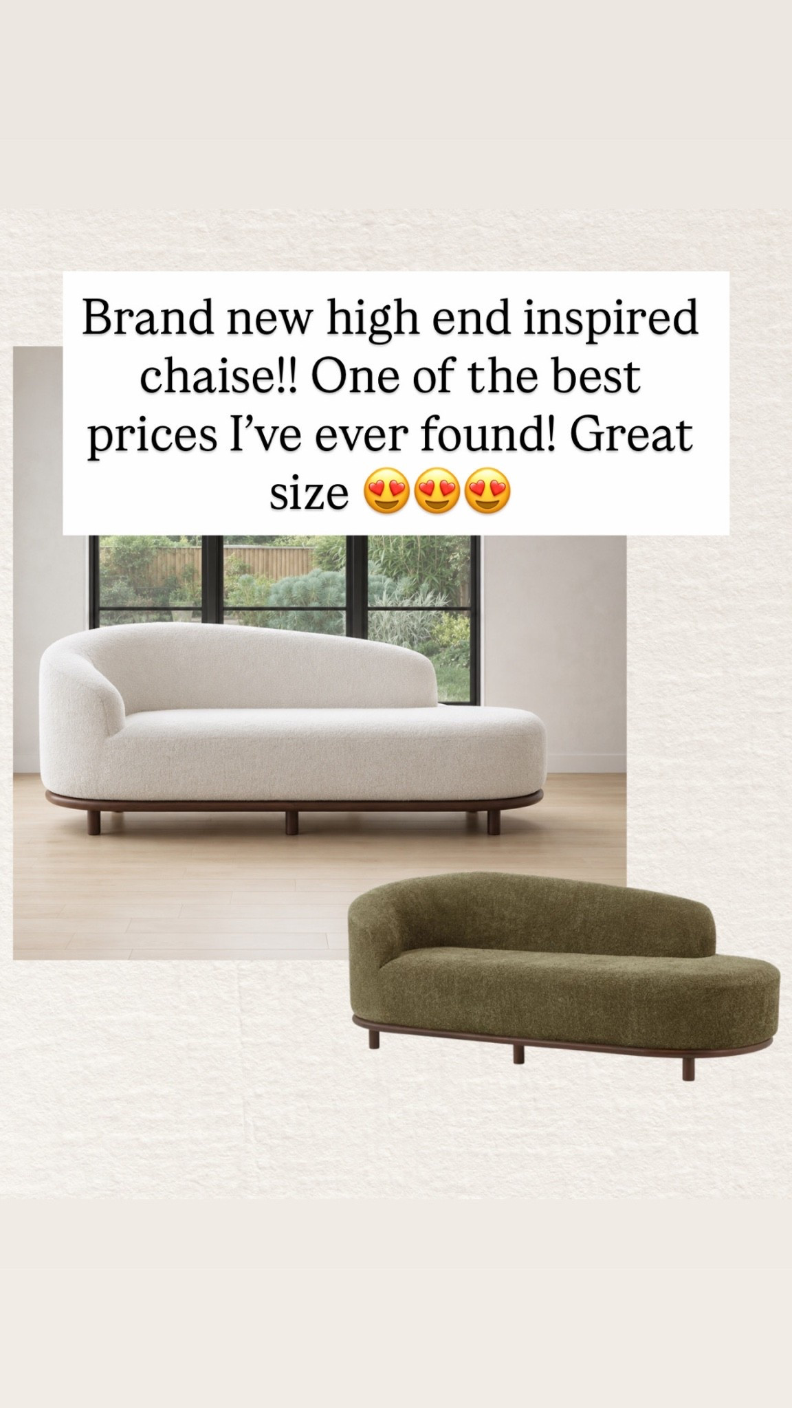 Brand new high end inspired chaise!! One of the best prices I’ve ever found! Great size 😍😍😍