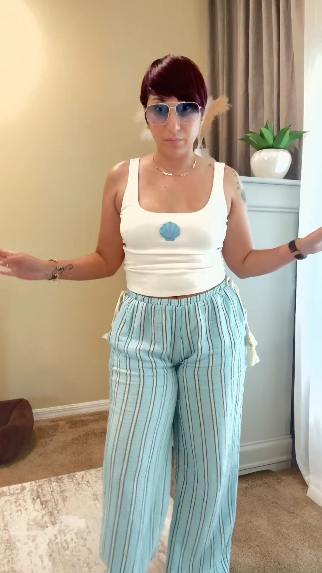 Casual summer outfit 
Striped pants
Walmart style

#LTKdayinmylife #LTKgrwm #LTKootd