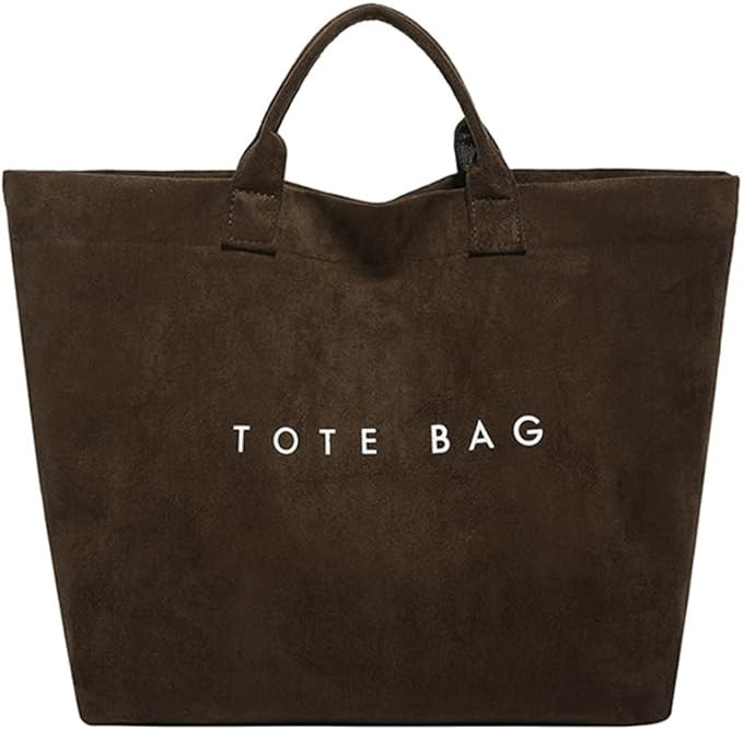 Suede Tote Bag for Women Large Soft Tote Bag for Work Travel Letter Print Hobo Bag Fashion Handba... | Amazon (US)