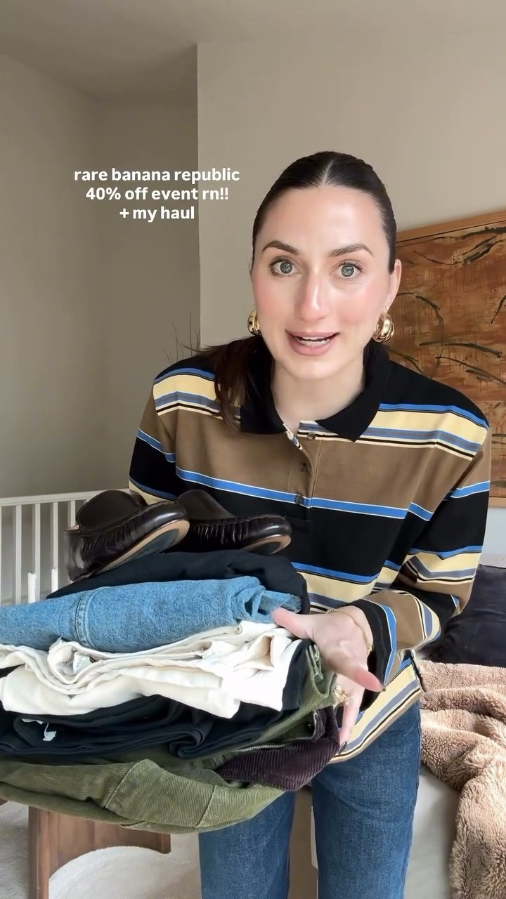 banana republic event—40% off full-priced items!!! 

got a small in everything, a size 2 in the black pants, a 25 in the off white jeans, and my true size in the loafers!! 

#bananarepublic #stripedpolo #barnjacket #falljacket #fallfashion #fallfashionhaul #tryonhaul #fallnewarrivals #salehaul 

#LTKSeasonal #LTKFallSale #LTKNYFW