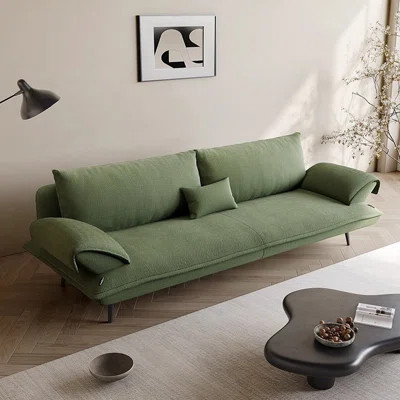 94.49"Green cotton and linen fabric sofa for small living room | Wayfair North America