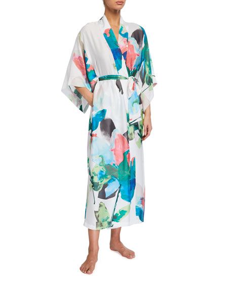 Natori Long Printed Satin Robe | Neiman Marcus