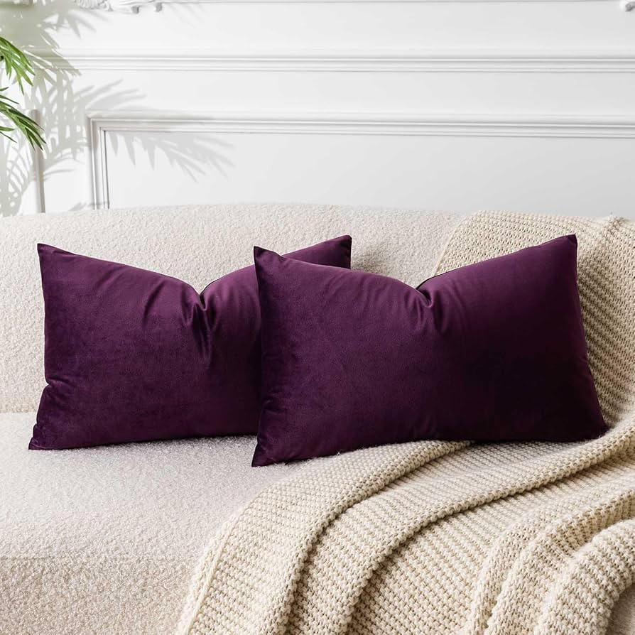 JUSPURBET Eggplant Purple Decorative Lumbar Velvet Throw Pillow Covers 12x20,Pack of 2 Luxury Sof... | Amazon (US)