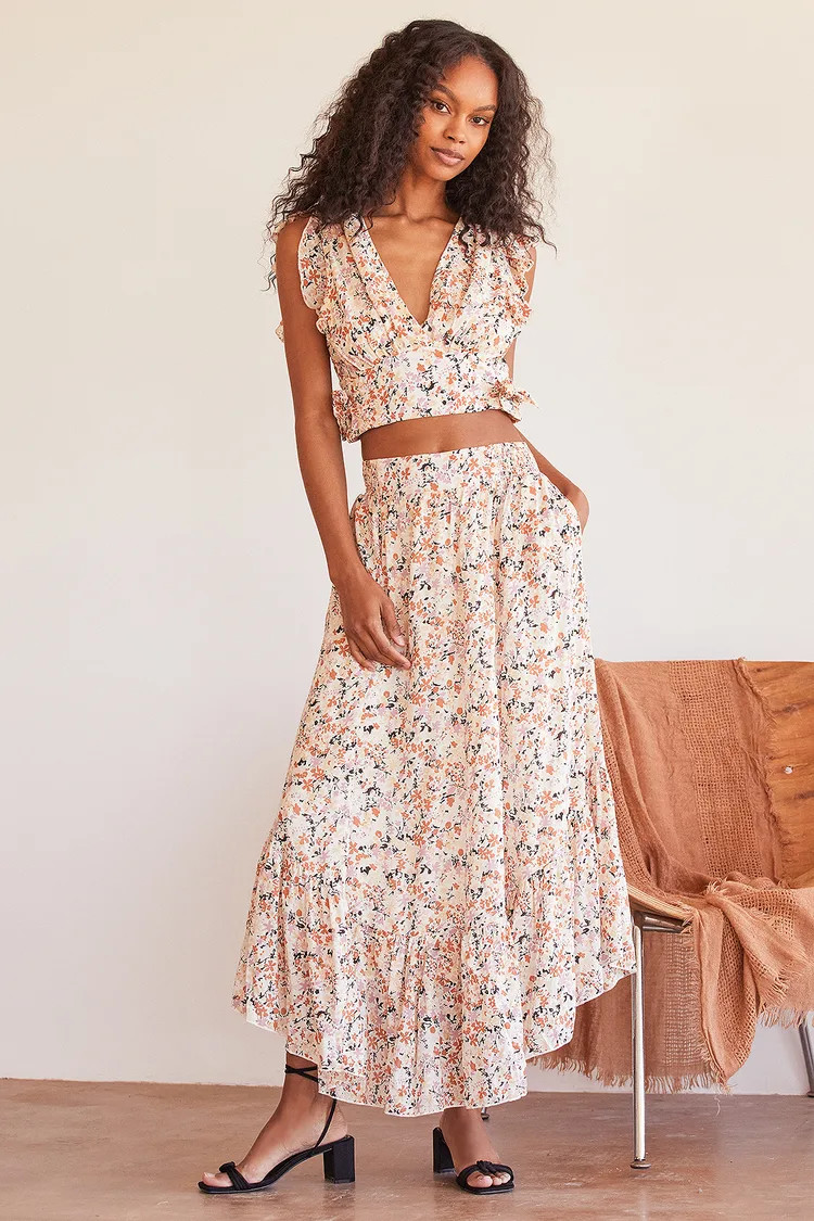 Pretty Daze Ivory Floral Print Two-Piece Dress | Lulus (US)