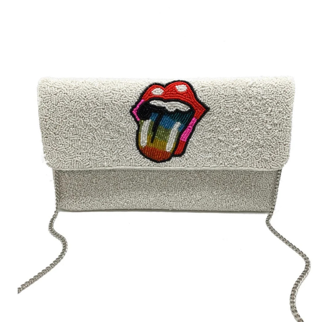 Multicolored Lips White Beaded Clutch Rainbow Lips Crossbody Lip Purse Rainbow Purse - Etsy | Etsy (US)