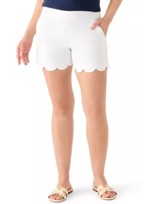Crown & Ivy Women's Petite Scallop Shorts, White, 8P | Belk