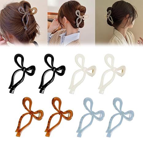 Bow Hair Claw Clips for Women: Fashion Bow Claw Clip, Cute Large Hair Claws Bow Hair Clips, Nonsl... | Amazon (US)
