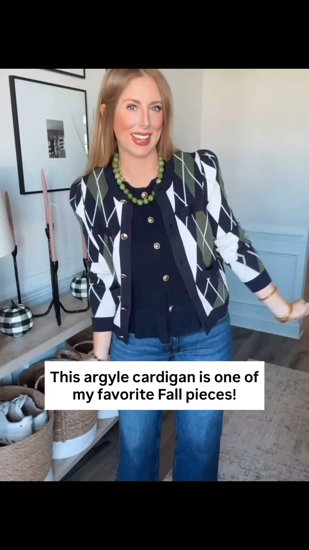 This argyle cardigan is perfect for fall