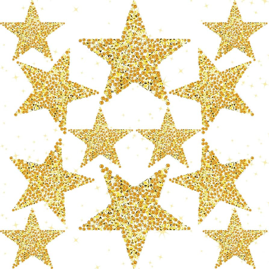 12 Pcs Star Iron on Patches Rhinestone Adhesive Applique Hot Glue Rhinestone Stars Glitter Crysta... | Amazon (US)