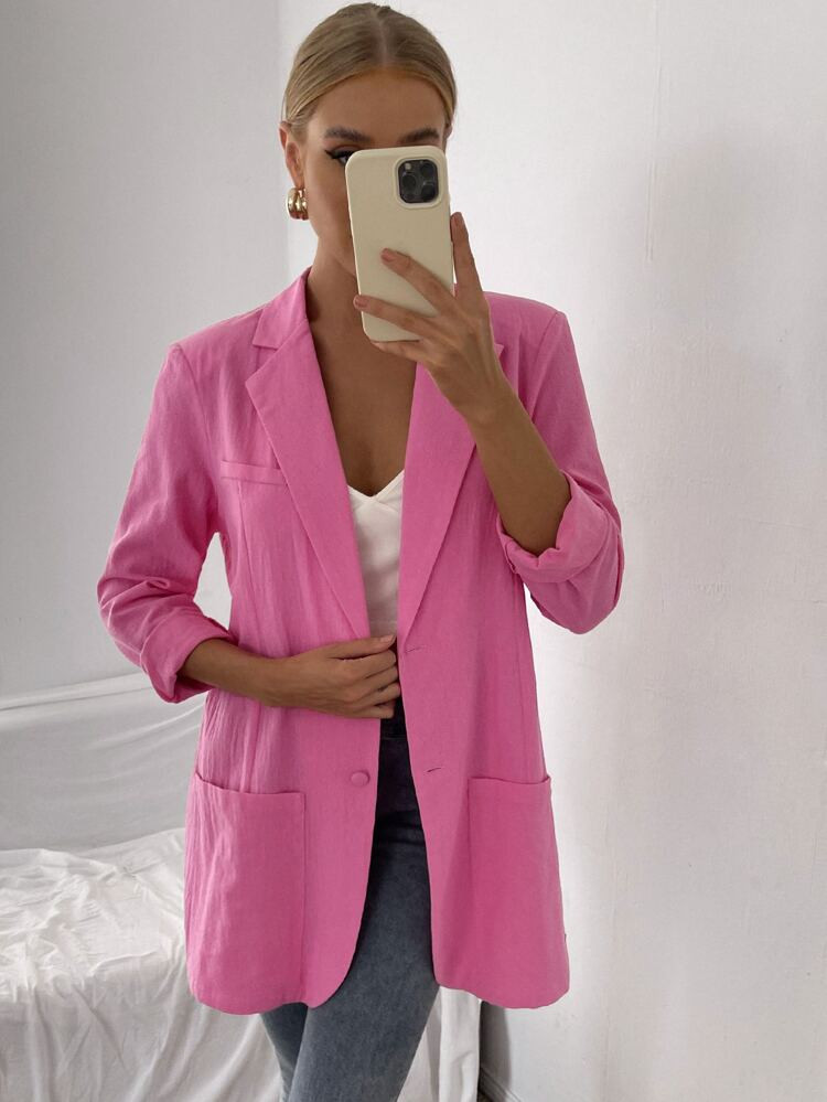 Double Pocket Shoulder Pad Blazer | SHEIN