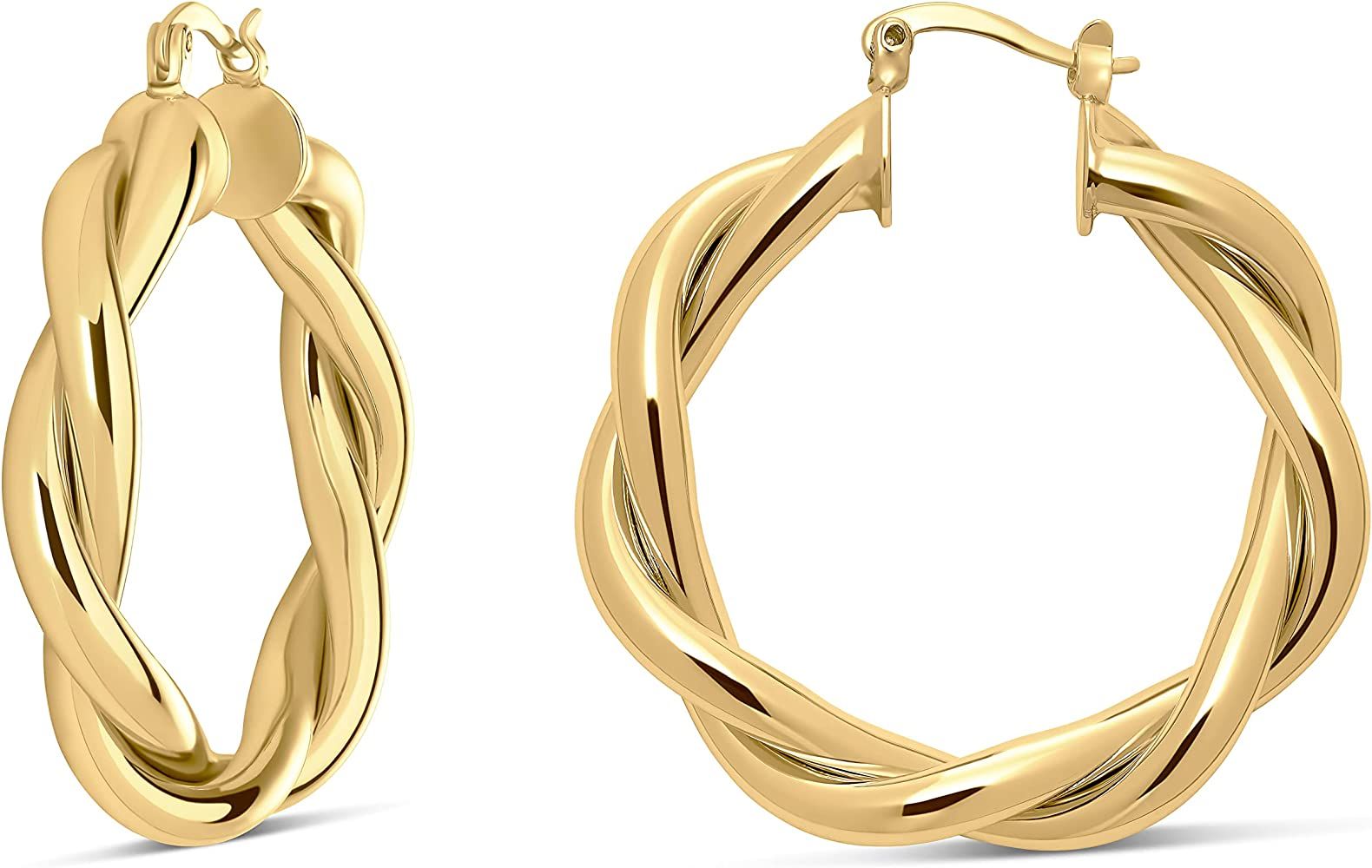 MILLA Twist Earrings - Gold Twisted Hoop Earrings & Thick Silver Hoop Earrings for Women - Big Chunk | Amazon (US)