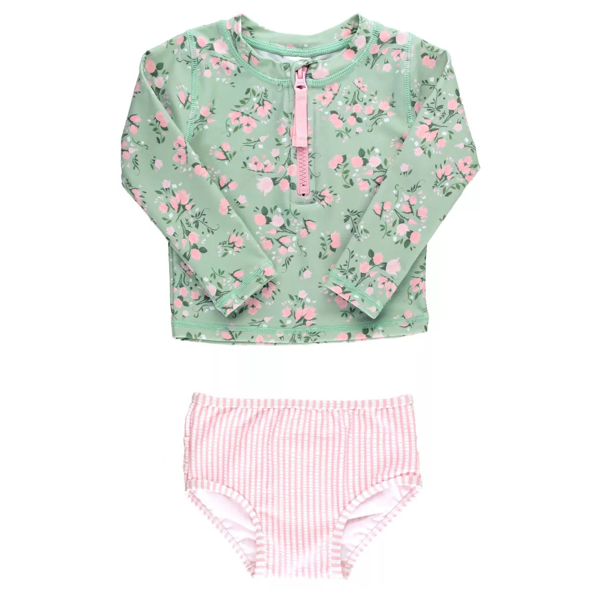 RuffleButts Baby/Toddler Girls UPF50+ Long Sleeve Zipper Rash Guard 2-Piece | Target