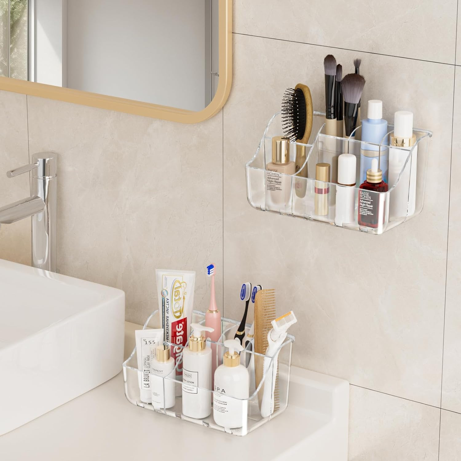 2-Pack Clear Toothbrush Holders for Bathroom Organizers and Storage, Wall-Mounted Tooth Brush Hol... | Amazon (US)