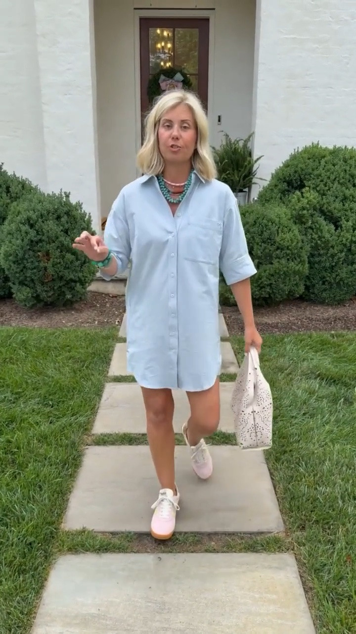 ON SALE!! Oh my favorite shirt dress!! It is such a great dress and a closet keeper for sure. I’m in a small dress and 8 sneakers. 

*code Catherine20 at Allie + Bess

#LTKdayinmylife #LTKmomlife #LTKOver40