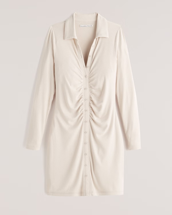 Women's Ruched Knit Shirt Dress | Women's New Arrivals | Abercrombie.com | Abercrombie & Fitch (US)