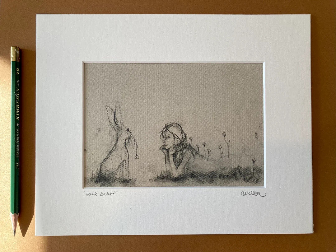 Jack Rabbit Art Print: Charcoal Illustration, Matted 8x10 | Etsy (US)