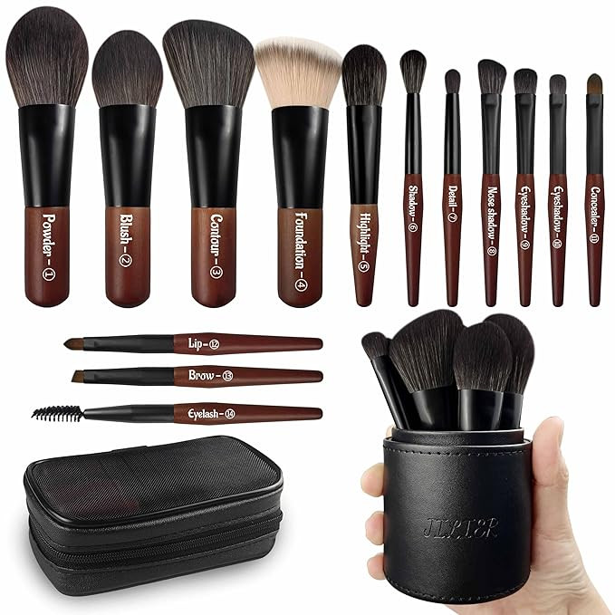 Jilier Travel Makeup Brush Set, 14 pcs Mini Makeup Brushes for Foundation, Powder, Eyeshadow, Hig... | Amazon (US)
