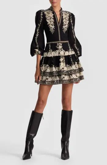 Alice + Olivia Valencia Placed Floral Tiered Cotton Dress | Nordstrom | Nordstrom