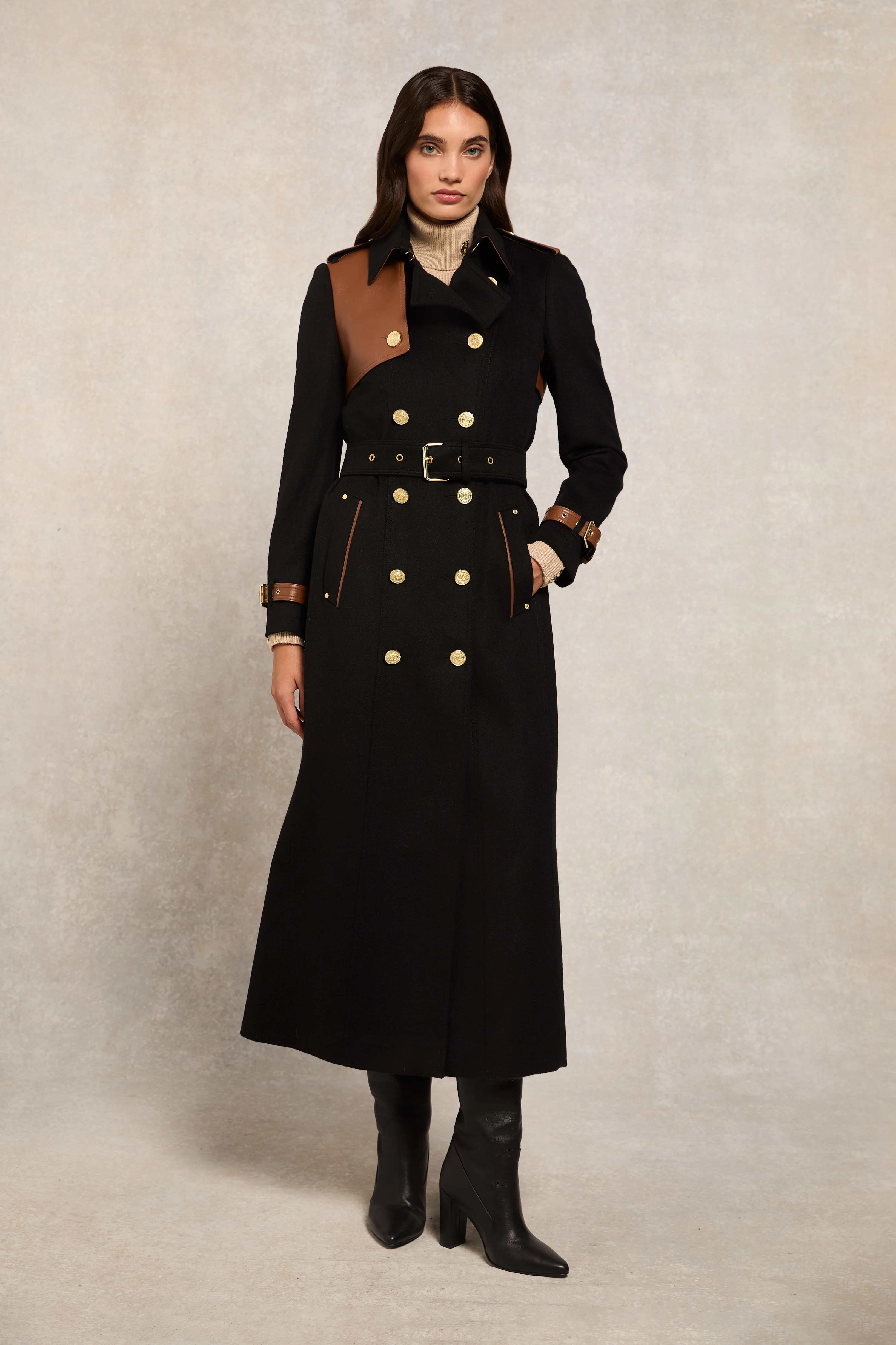 Full Length Marlborough Trench Coat (Soft Black Tan) | Holland Cooper