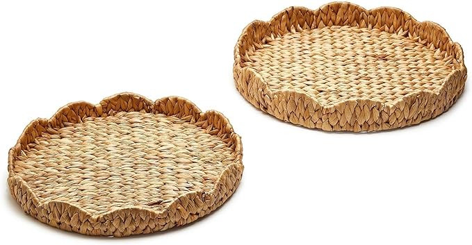 Two's Company Scalloped Edge Round Tray Set of 2 - Water Hyacinth | Amazon (US)