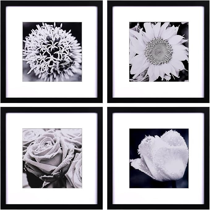 Yaetm 12x12 Picture Frames Black Set of 4, Square Frame Displays 8x8 with Mat or 12 x 12 without ... | Amazon (US)