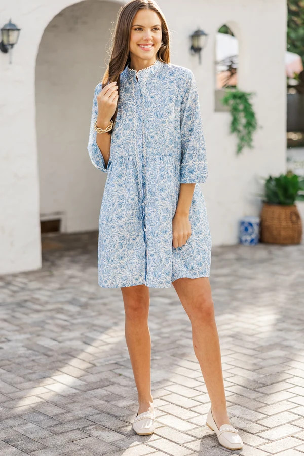 Always The One Navy Blue Floral Toile Shift Dress | The Mint Julep Boutique