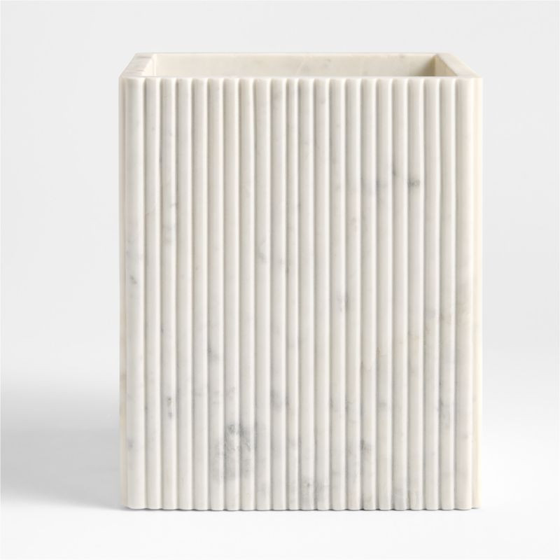 Carmen Fluted White Marble Trash Can + Reviews | Crate & Barrel | Crate & Barrel