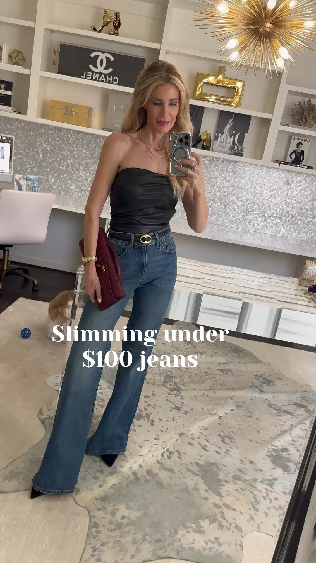 These under $100 wide-leg jeans from Express are so slimming and flattering—the high waist and floor-skimming hem create that long leg look while still feeling incredibly comfortable. I’m wearing a size 0 regular, styled with a chic faux leather top for the perfect date night or girls’ night outfit that looks like designer denim without the designer price. 

 #LTKSeasonal #LTKOver40 #LTKSaleAlert