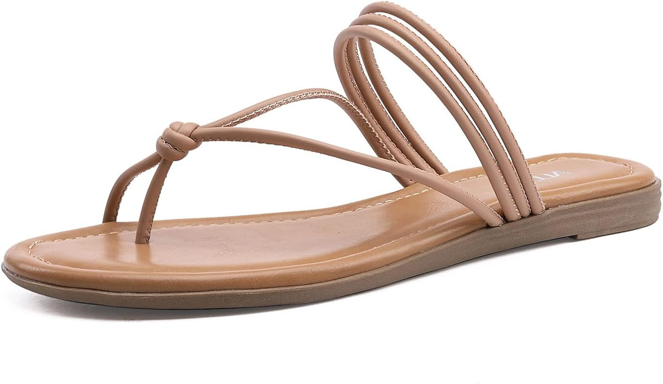 ALLOT Women Flat Sandals Slides Slippers Strappy Dressy Flip Flops Comfy Slip-ons Summer Beach Casua | Amazon (US)