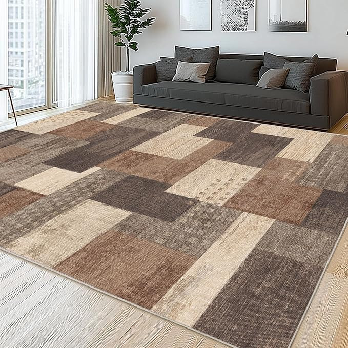 Modern Geometric Patchwork Indoor Area Rug for Living Room, Beige 5'x 7' Large Rug Rockwood Colle... | Amazon (US)