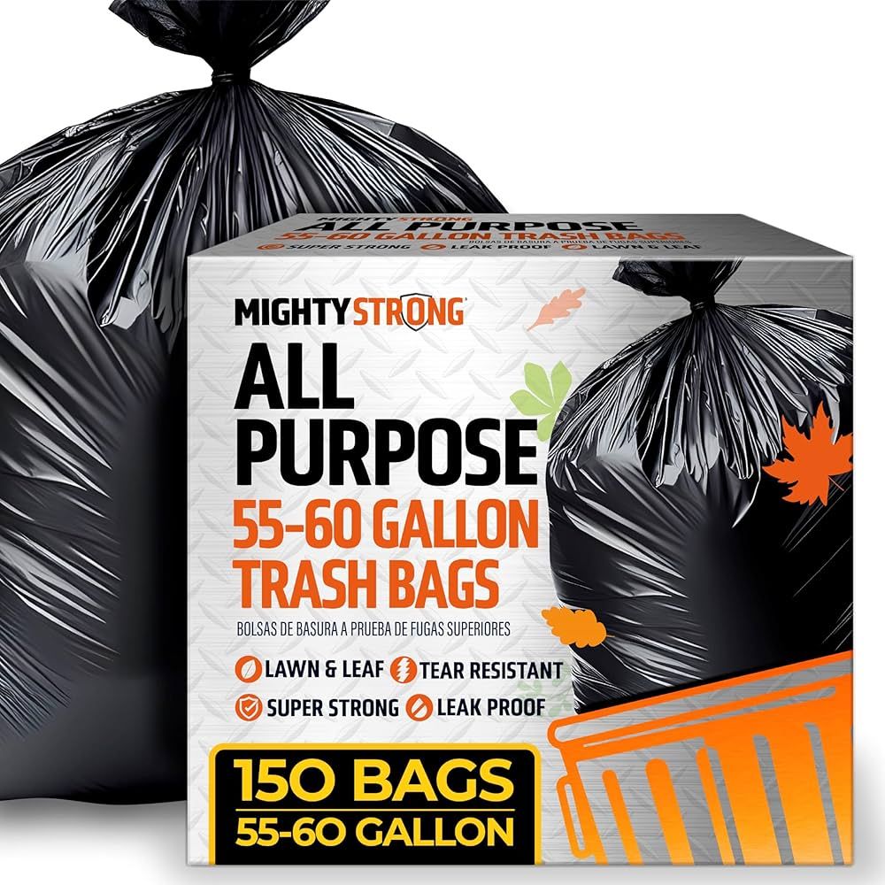 150 Pack 55 Gallon Trash Bags - Black Large Garbage Bags | Extra Large Trash Bags | 50-60 Gallon ... | Amazon (US)