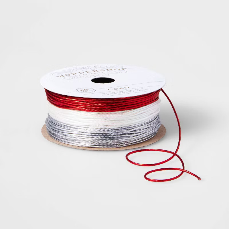 3ct Cord Ribbon Red/White Iridescent/Silver 60ft - Wondershop™ | Target