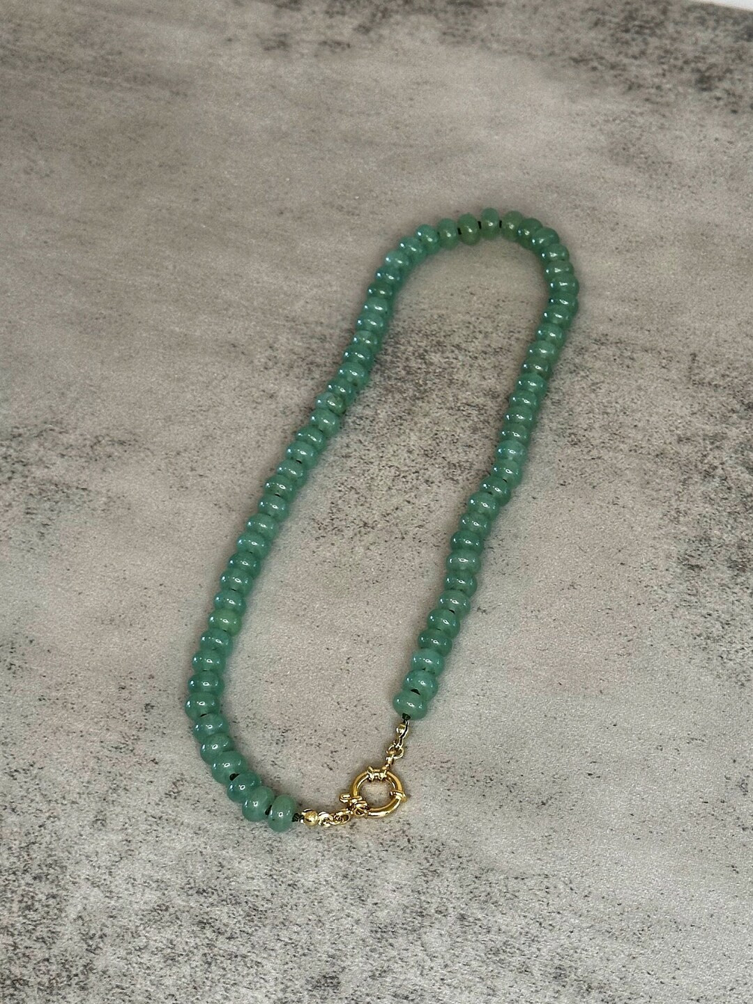 Beaded Gemstone Hand-knotted Silk Necklace With Gold Filled Hardware / Jade Smooth Rondelle Gemst... | Etsy (US)