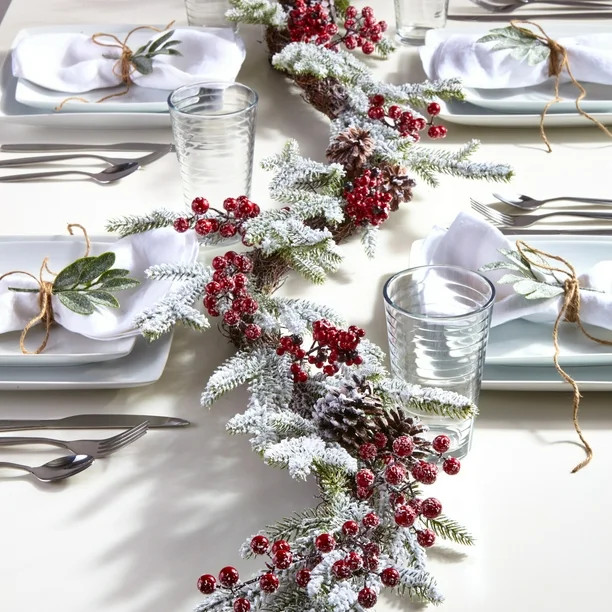 Holiday Time Frosted Greenery Red Berry Christmas Garland, 72" | Walmart (US)