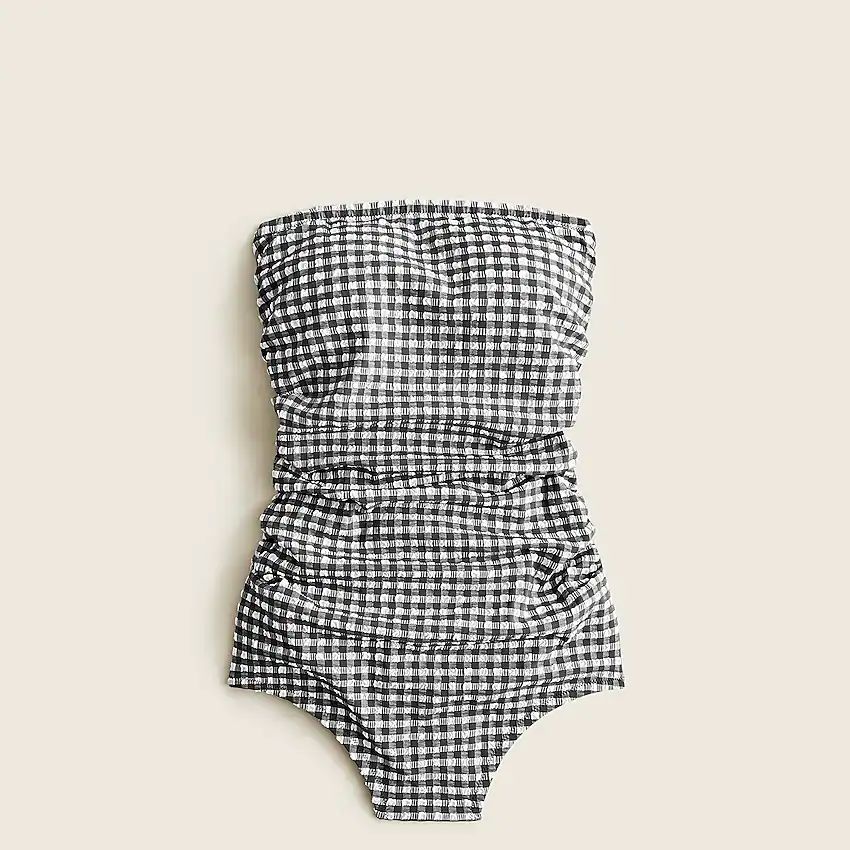 Gingham ruched bandeau one-piece swimsuit | J.Crew US