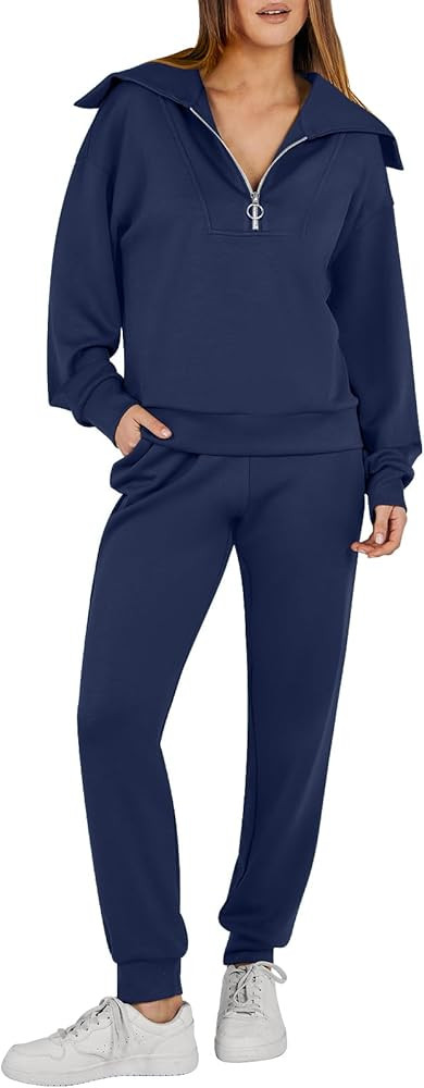 ANRABESS Women 2 Piece Outfits Sweatsuit 2024 Fall Half Zip Sweatshirt Jogger Sweatpants Tracksui... | Amazon (US)