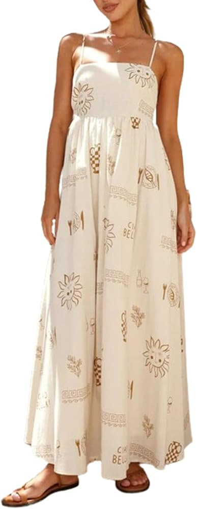 Awoscut Womens Summer Spaghetti Strap Maxi Dresses High Waist Sleeveless Backless Beach Swing Boh... | Amazon (US)