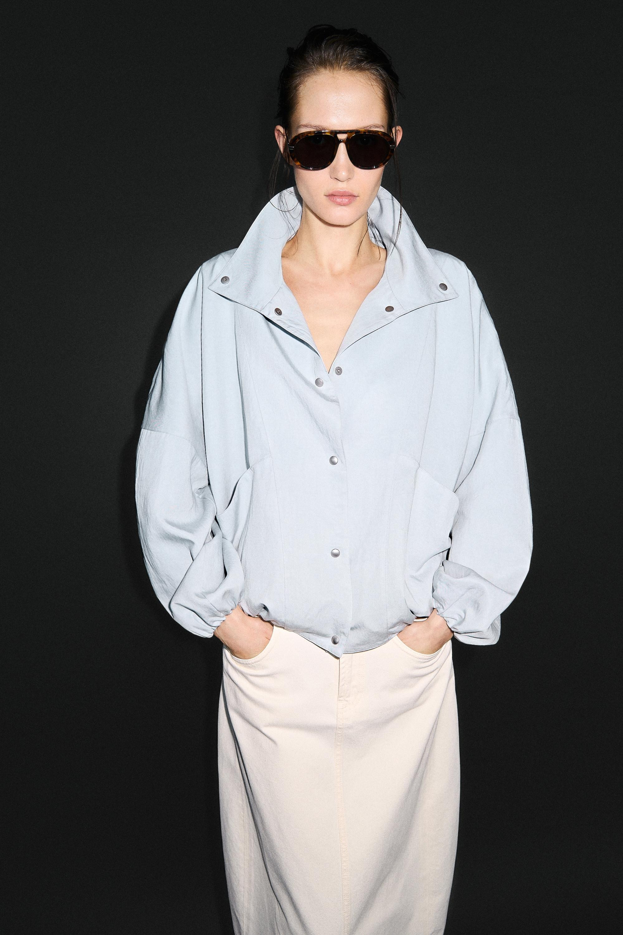 High collar bomber jacket with pocket details \u00b7 Light Blue \u00b7 Coats | Massimo Dutti | Massimo Dutti UK