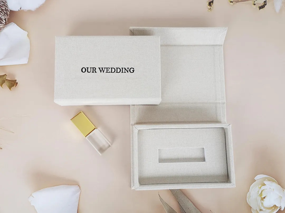 Cream Beige Linen USB Box | Custom photographer USB gift Box | Foil Hot Stamp Wedding USB Box for... | Etsy (US)
