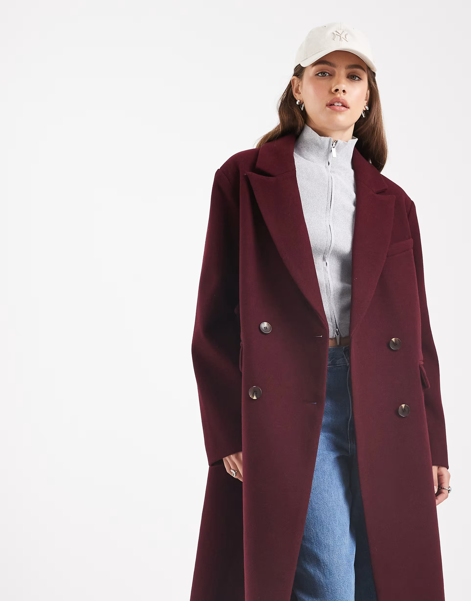 ASOS DESIGN oversized dad coat in burgundy | ASOS (Global)