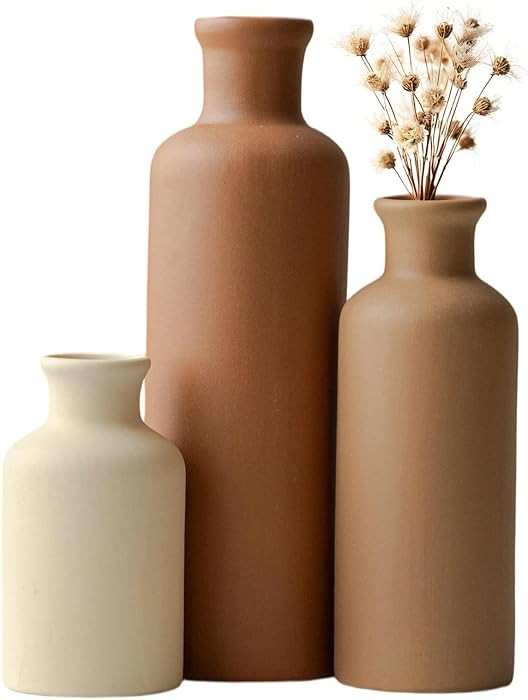 Modern Ceramic Vase Set of 3, Neutral Colors, Decorative Bottles for Home, Earth Tone Farmhouse R... | Amazon (US)