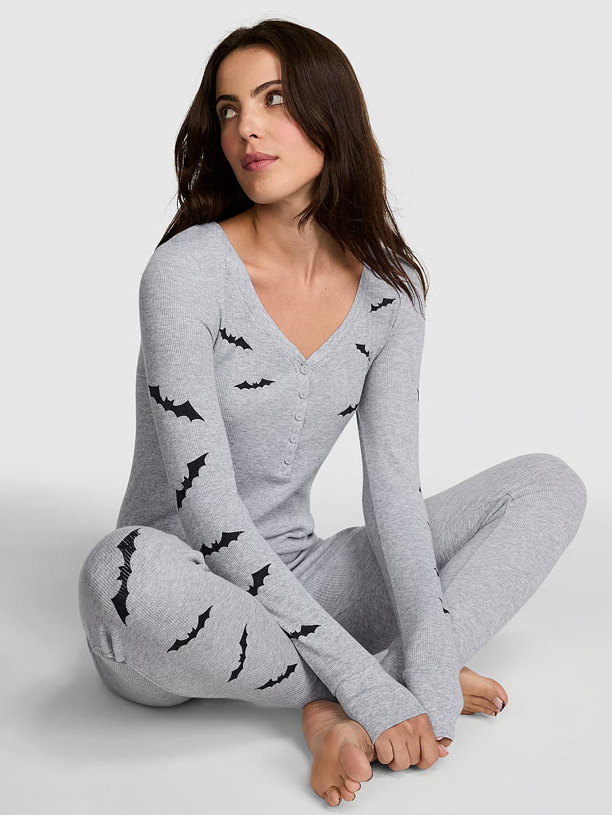 Buy Halloween Thermal Onesie, Medium Heathe Grey Bats - Order Pajamas Sets online - PINK US | Victoria's Secret (US / CA )