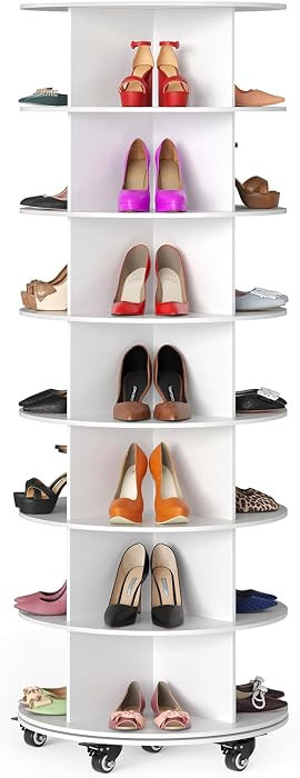 SpaceAid Spinning Shoe Rack with Wheels, 7 Tier Rotating Organizer Shoe Tower Lazy Susan with Thick Bottom, 360 Display Revolving Storage Shelf, Round Circular Rotate Organization, White | Amazon (US)