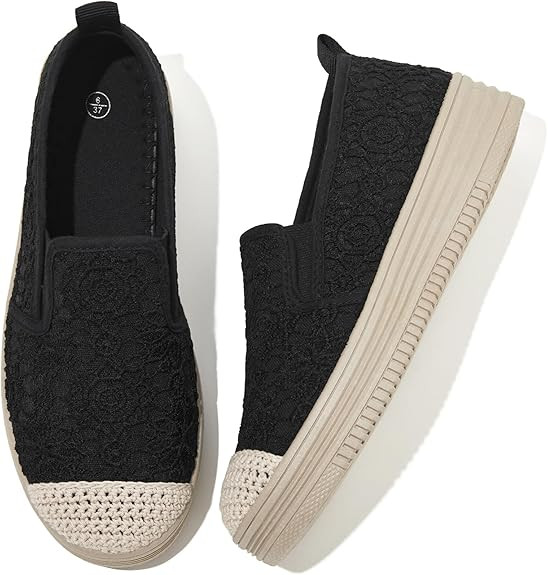 Shupua Womens Slip on Shoes Stylish Lace Casual Loafers Lightweight Platform Sneakers Comfortable... | Amazon (US)
